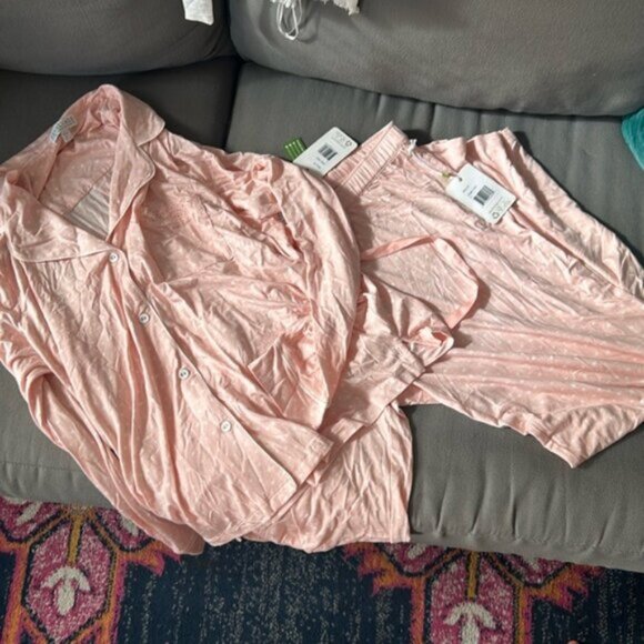NWT P.J. Salvage Women's Tint Pink Love Lace Pajama Set Size Large - Picture 3 of 8